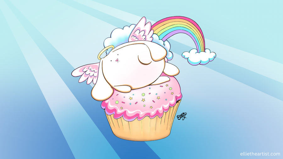 FREE Angel Bunny Riding a Cupcake Desktop Wallpaper (Digital Download)