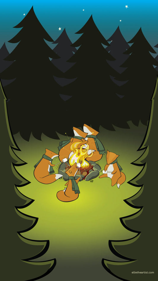 FREE Fox Family Camping Trip Phone Wallpaper Digital Download