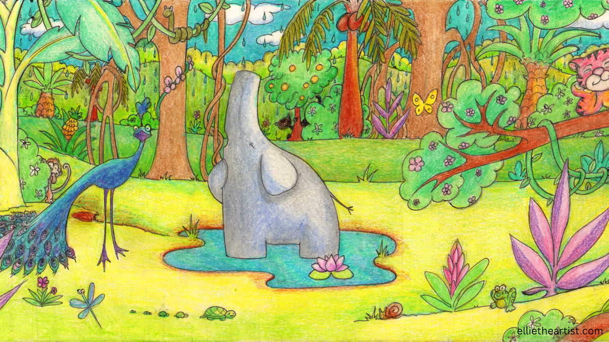 FREE Elephant Singing in the Rain Desktop Wallpaper (Digital Download)