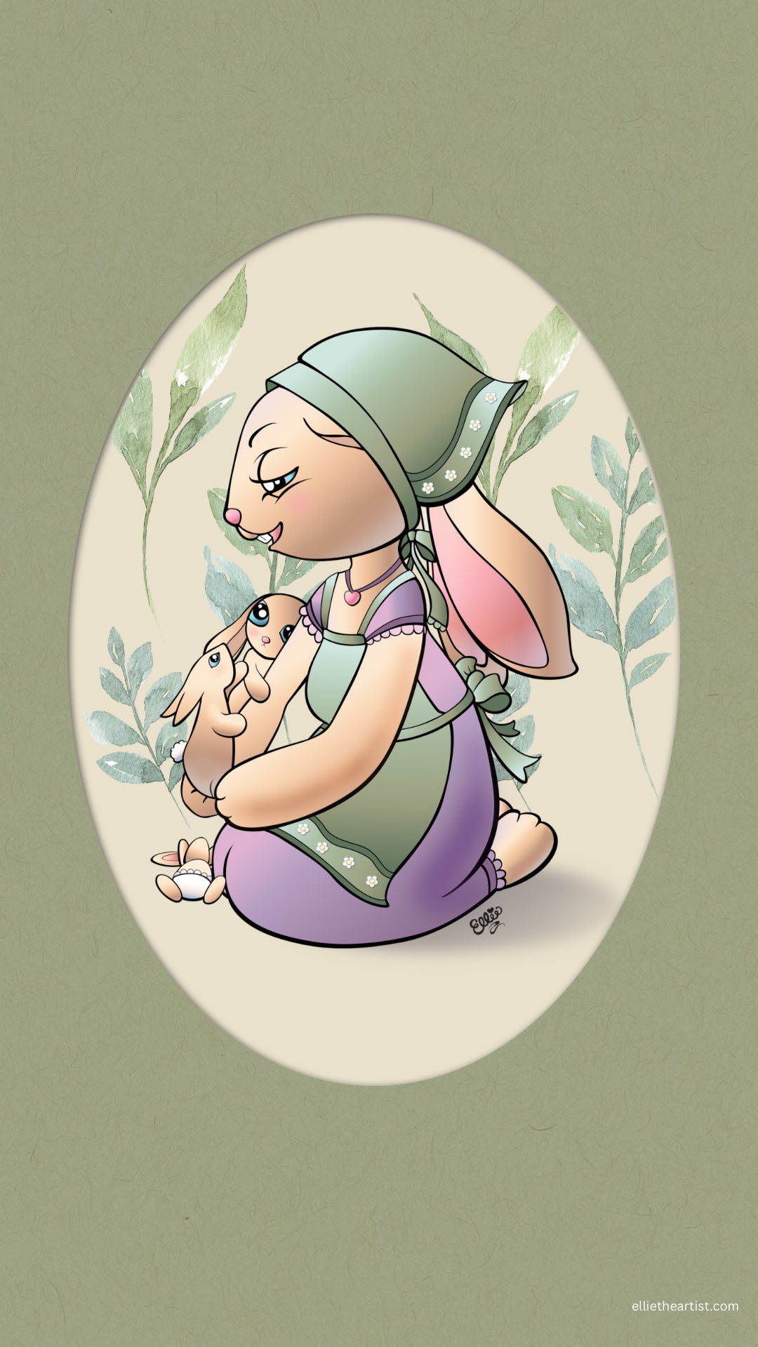 FREE Mommy Bunny and Babies Phone Wallpaper (Digital Download)