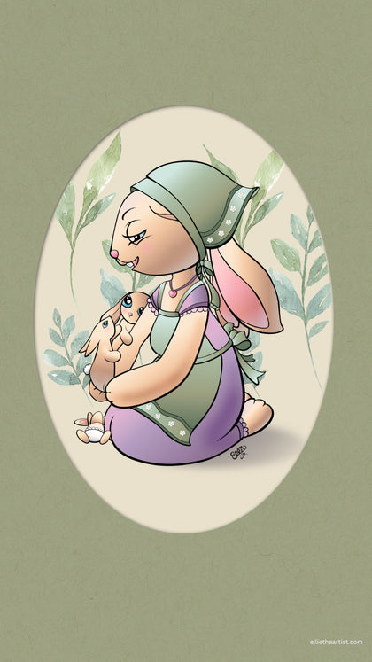 FREE Mommy Bunny and Babies Phone Wallpaper (Digital Download)