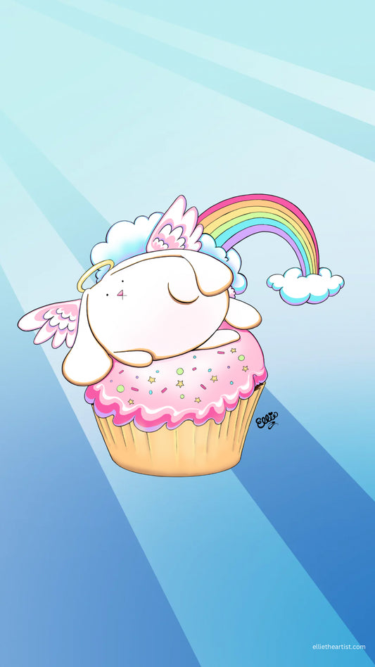 FREE Angel Bunny Riding a Cupcake Phone Wallpaper (Digital Download)