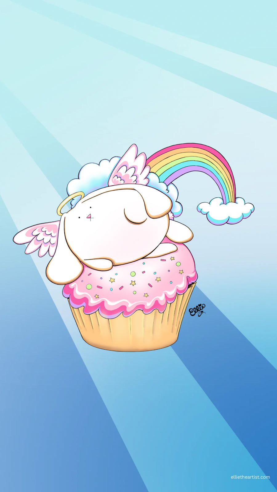 FREE Angel Bunny Riding a Cupcake Phone Wallpaper (Digital Download)