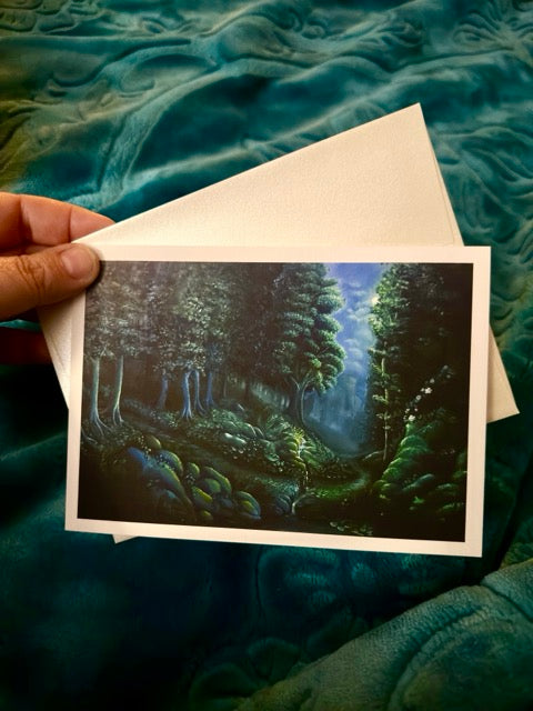 GREETING CARD: 'Into the Woods at Twilight' Fine Art Painting