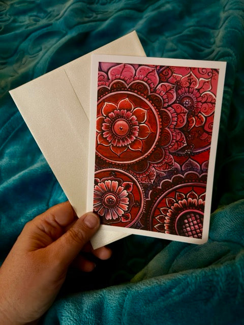 GREETING CARD: 'Red Mandalas' Fine Art Painting
