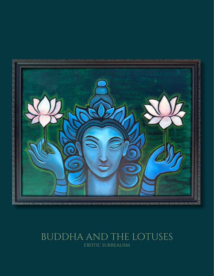 GREETING CARD: 'Buddha and the Lotuses' Greeting Card on Fine Art Paper with Envelope (5x7in.)
