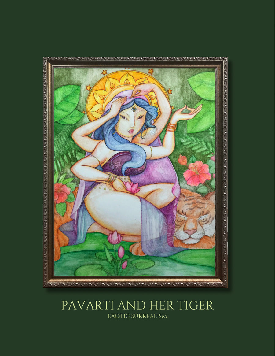 GREETING CARD: 'Pavarti and Her Tiger' Greeting Card on Fine Art Paper with Envelope (5x7in.)