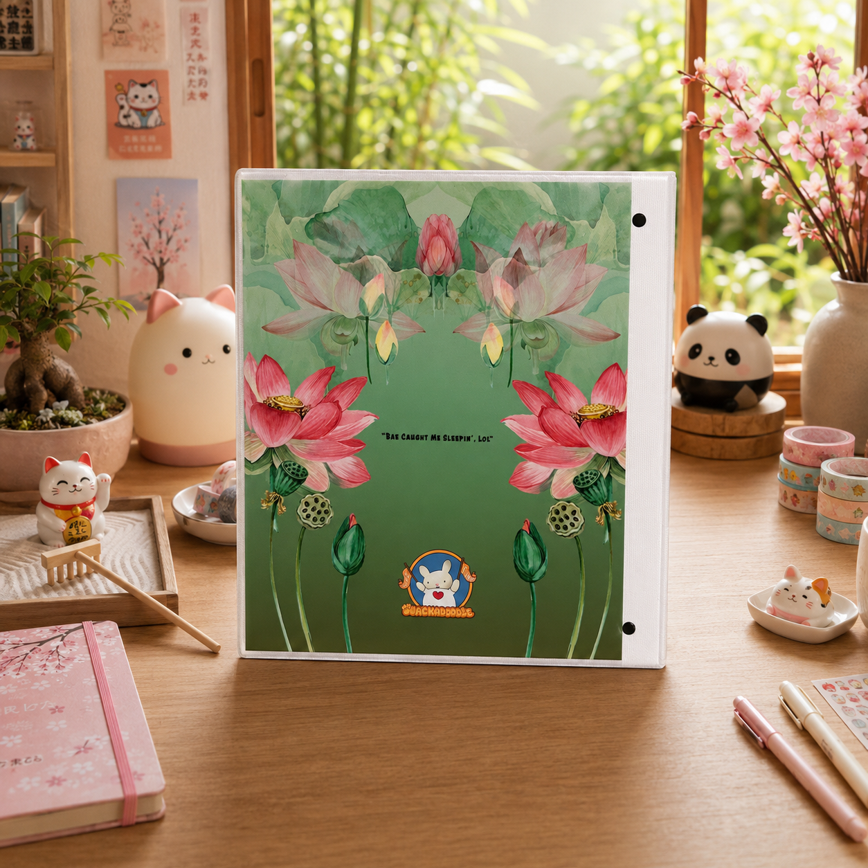 Insta Tiger 3-Ring Binder - Cute Cartoon Tiger Binder with Zen Garden Lotus Art for School Supplies