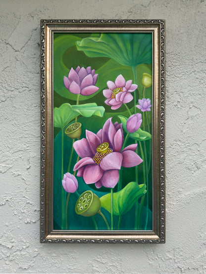 ORIGINAL PAINTING: 'Lotus Flowers in the Sun' Fine Art Painting