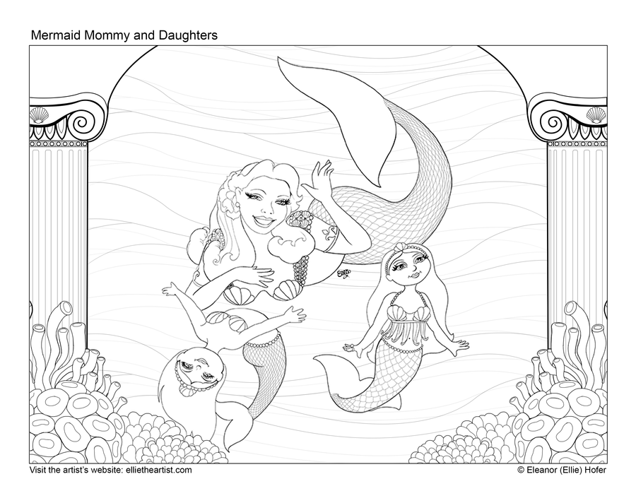 FREE Mermaid Mommy and Daughters Coloring Page (Digital Download)