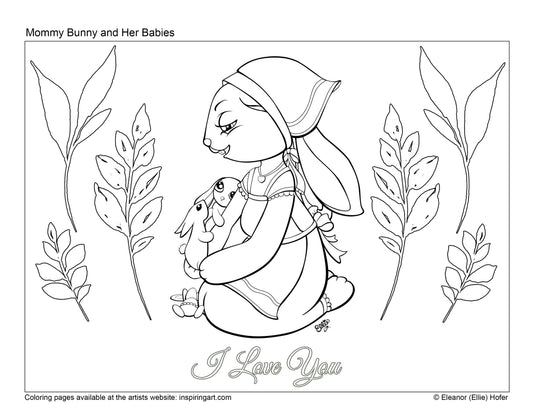 FREE Mommy Bunny and Babies Coloring Page (Digital Download)