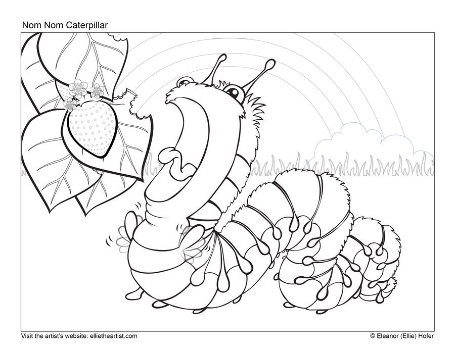 FREE Nom Nom Caterpillar Coloring Page