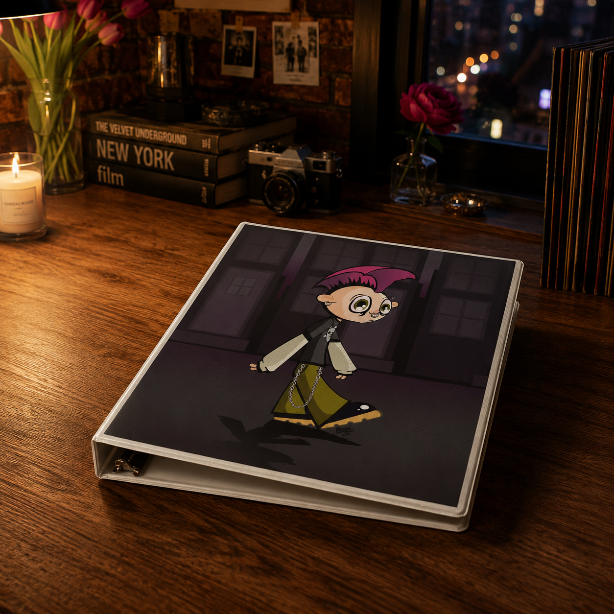 Punk Rock Kid 3-Ring Binder - Funny Cartoon Kid School Binder - Street Smarts Cartoon Art Binder