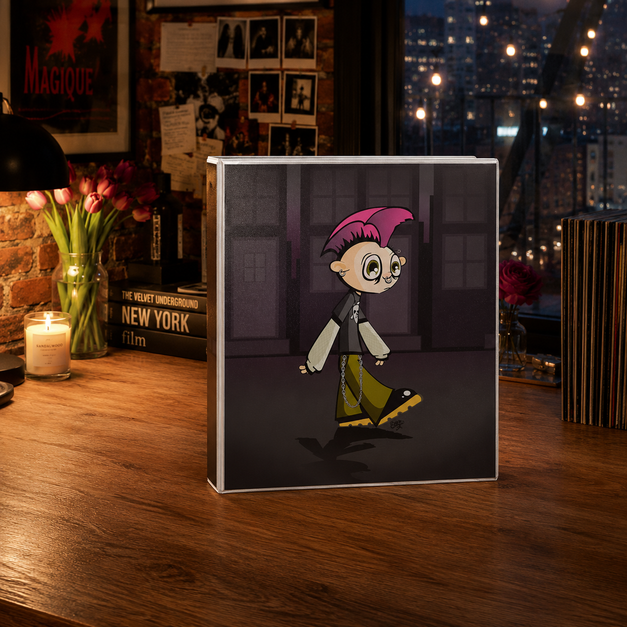 Punk Rock Kid 3-Ring Binder - Funny Cartoon Kid School Binder - Street Smarts Cartoon Art Binder