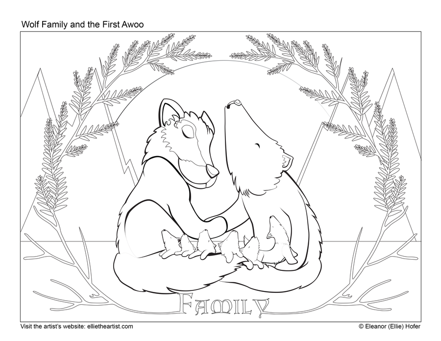 FREE Wolf Family and the First Awoo Coloring Page