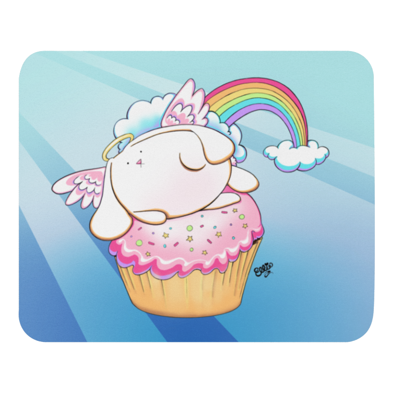 Angel Bunny Riding a Cupcake | Mousepad | Fluffy Bunnies Collection