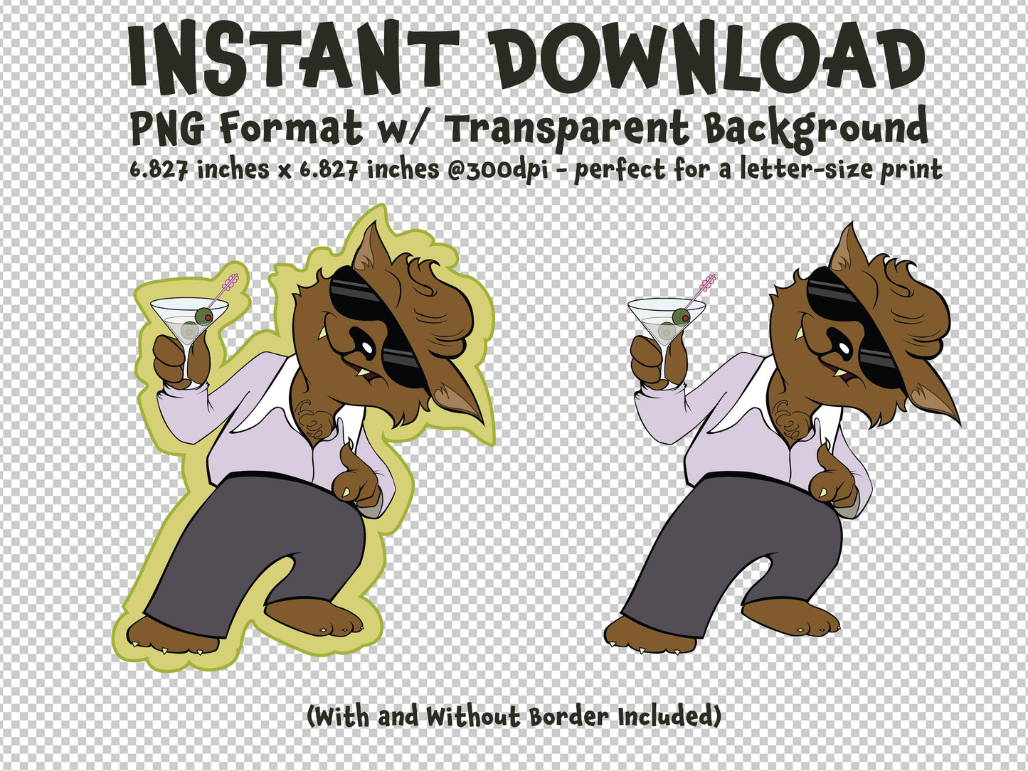 WEREWOLF Ladies Man Werewolf Doing Fingerguns Clip Art Printable Digital Instant Download for Halloween Decorations Invites Party Favors Prizes Gifts