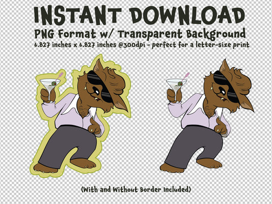WEREWOLF Ladies Man Werewolf Doing Fingerguns Clip Art Printable Digital Instant Download for Halloween Decorations Invites Party Favors Prizes Gifts