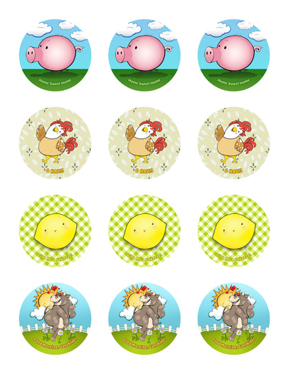 Farm and Country Sticker Sheet - 12 Stickers (3 of each)