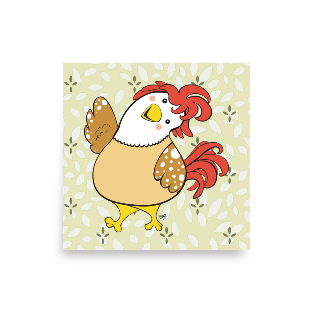 FRIENDLY CHICKEN Cartoon Art Print - Farm and Country Kids Room Decor