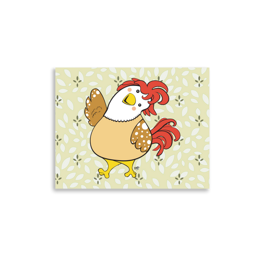 FRIENDLY CHICKEN Cartoon Art Print - Farm and Country Kids Room Decor