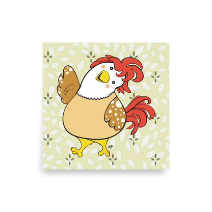 FRIENDLY CHICKEN Cartoon Art Print - Farm and Country Kids Room Decor