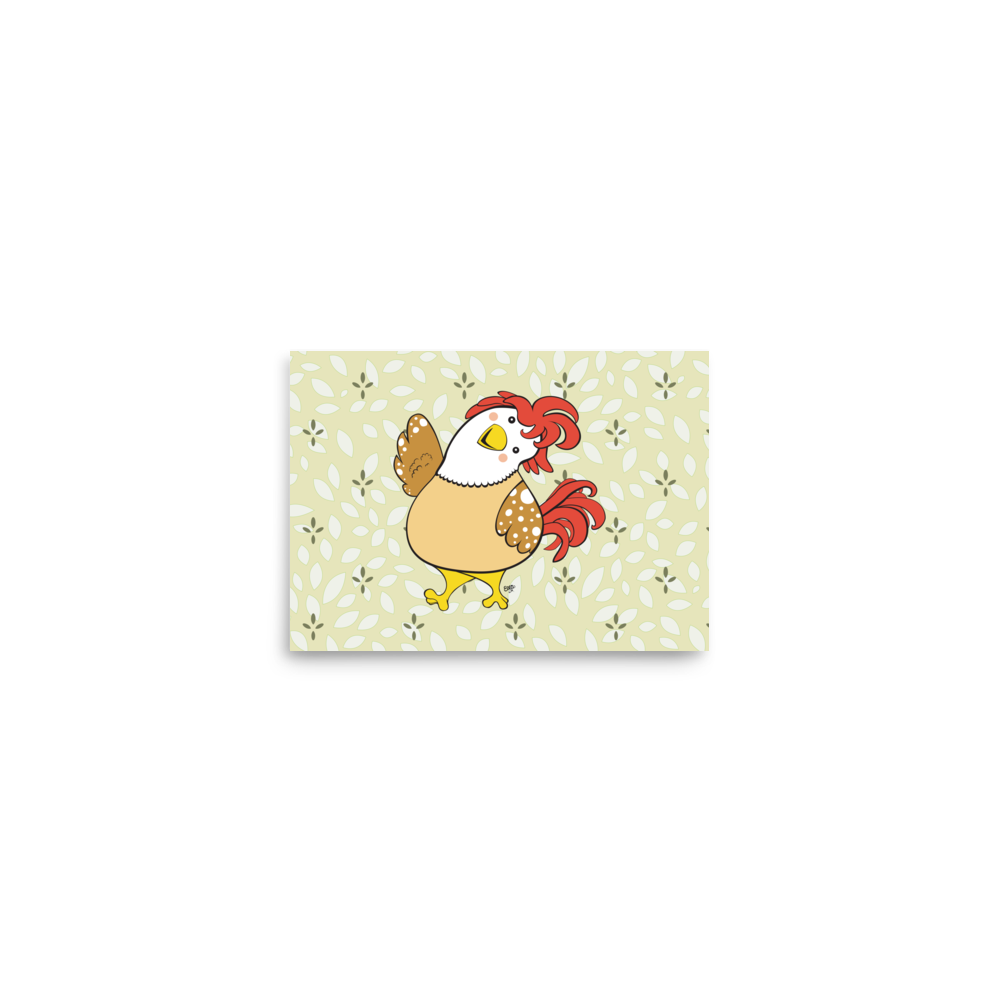 FRIENDLY CHICKEN Cartoon Art Print - Farm and Country Kids Room Decor
