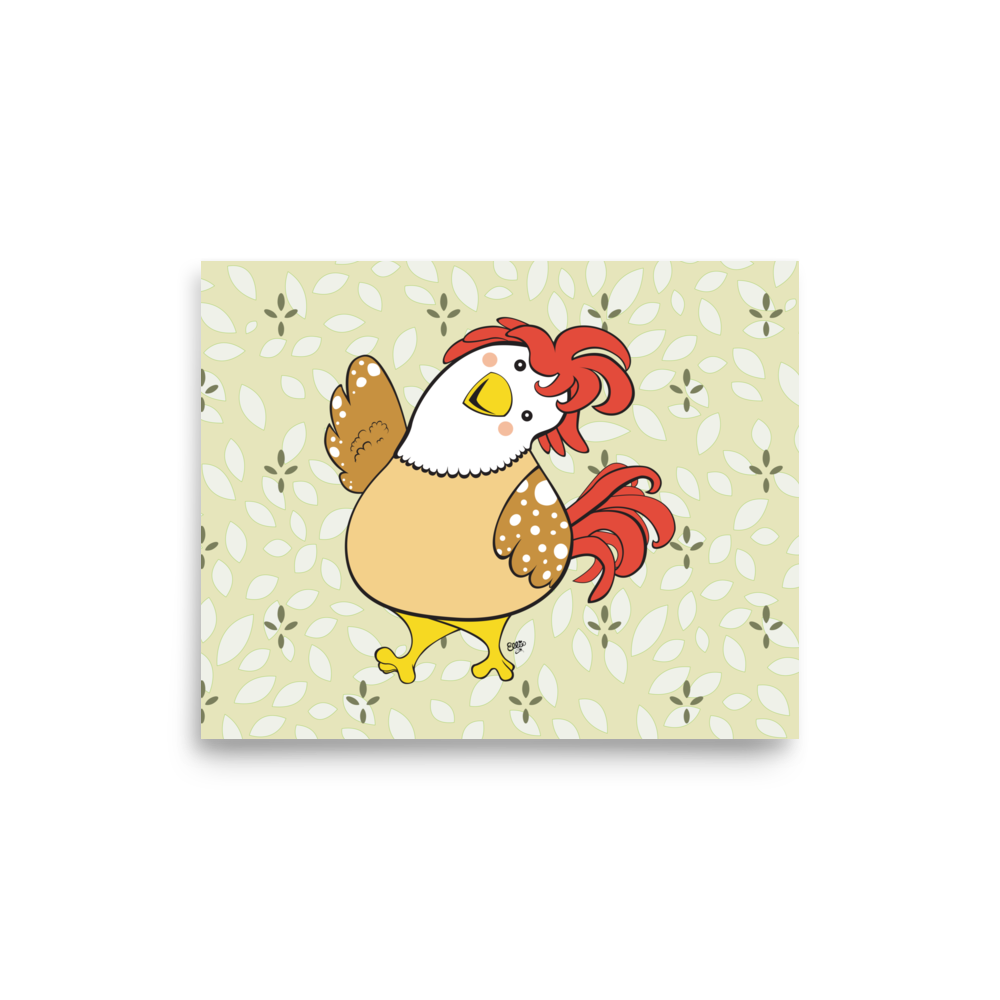 FRIENDLY CHICKEN Cartoon Art Print - Farm and Country Kids Room Decor