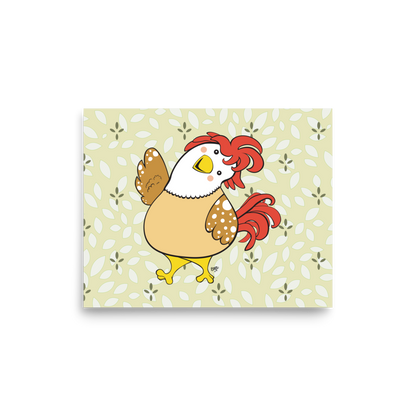 FRIENDLY CHICKEN Cartoon Art Print - Farm and Country Kids Room Decor